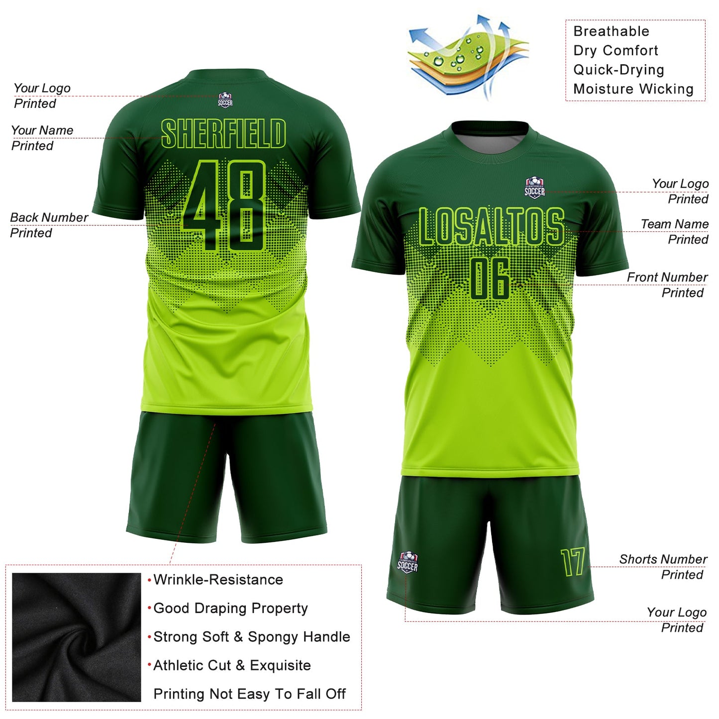 Custom Neon Green Green Sublimation Soccer Uniform Jersey view 3
