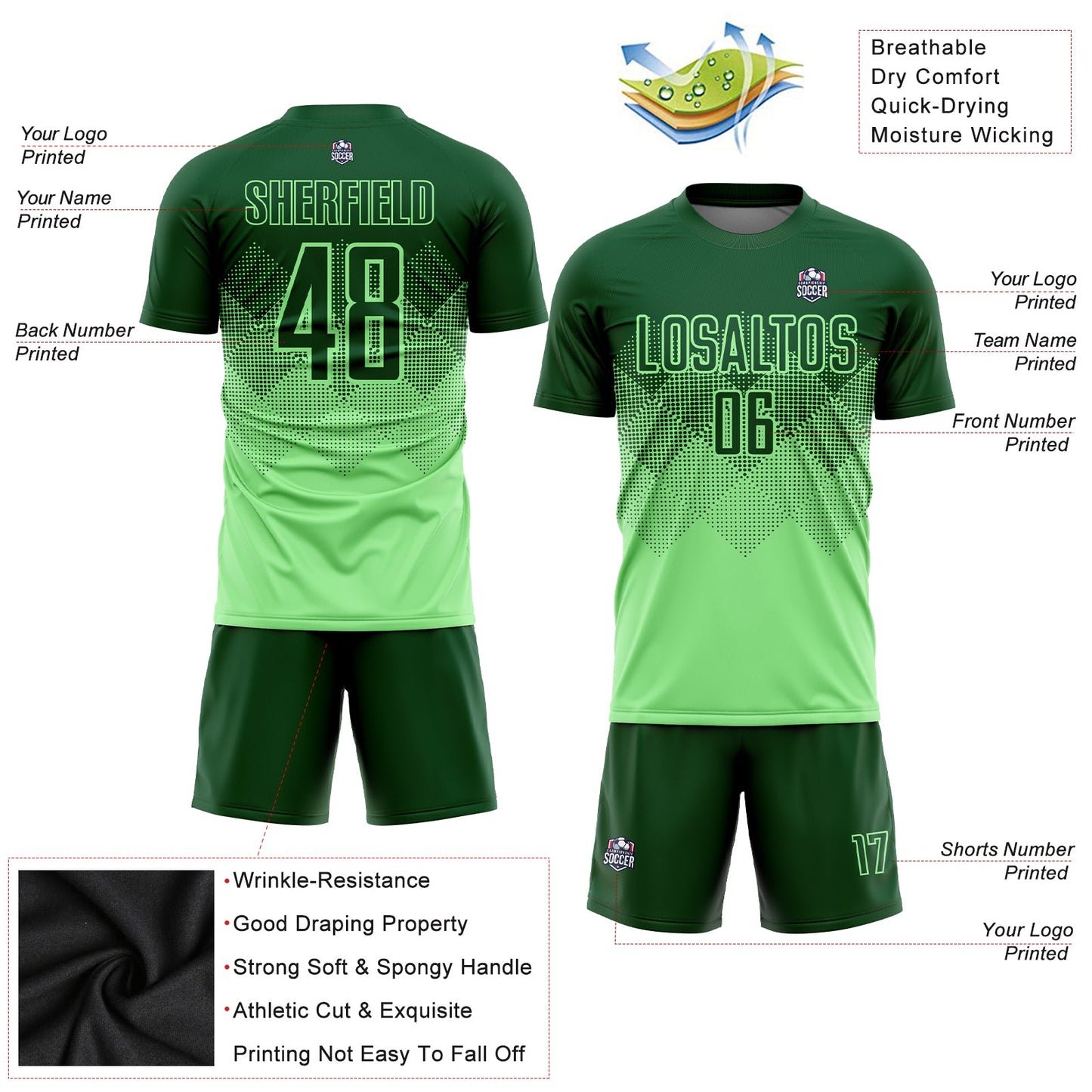 Custom Pea Green Green Sublimation Soccer Uniform Jersey view 5