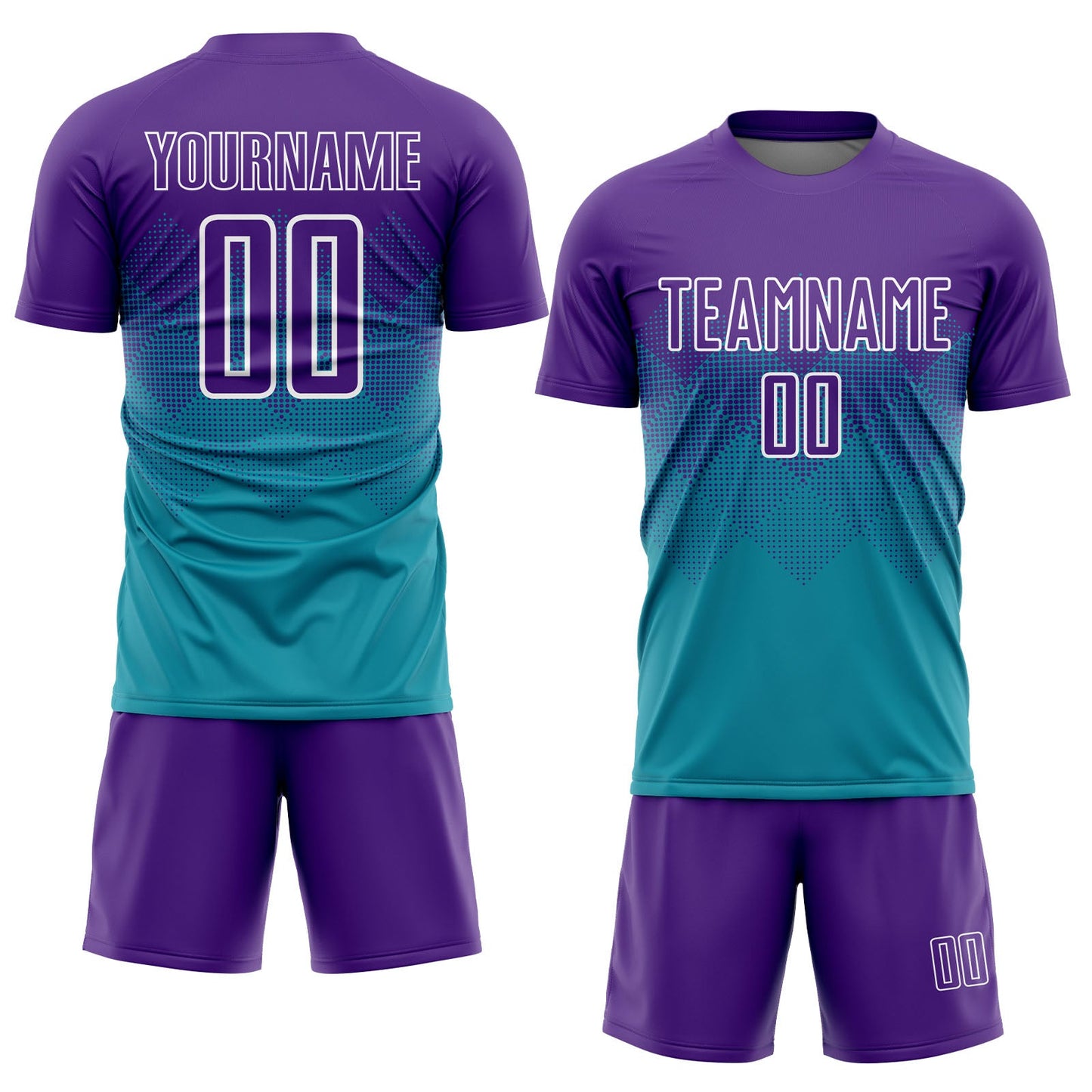 Custom Teal Purple-White Sublimation Soccer Uniform Jersey view 2