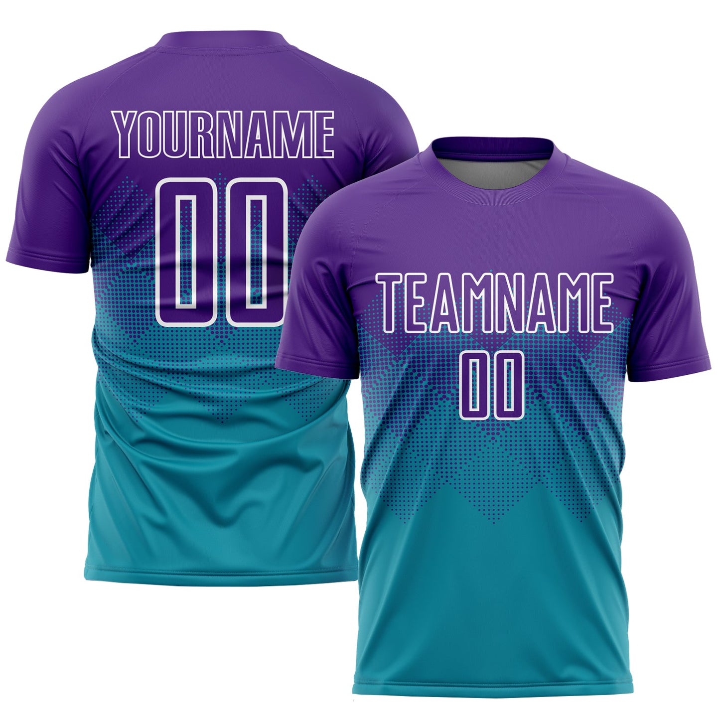 Custom Teal Purple-White Sublimation Soccer Uniform Jersey - Main View