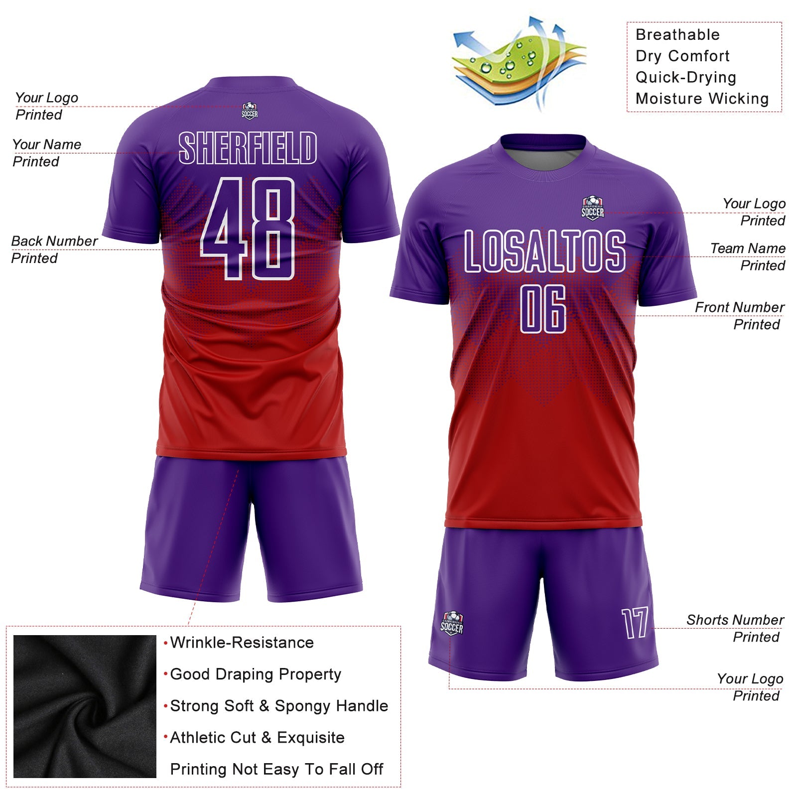 Custom Red Purple-White Sublimation Soccer Uniform Jersey view 3