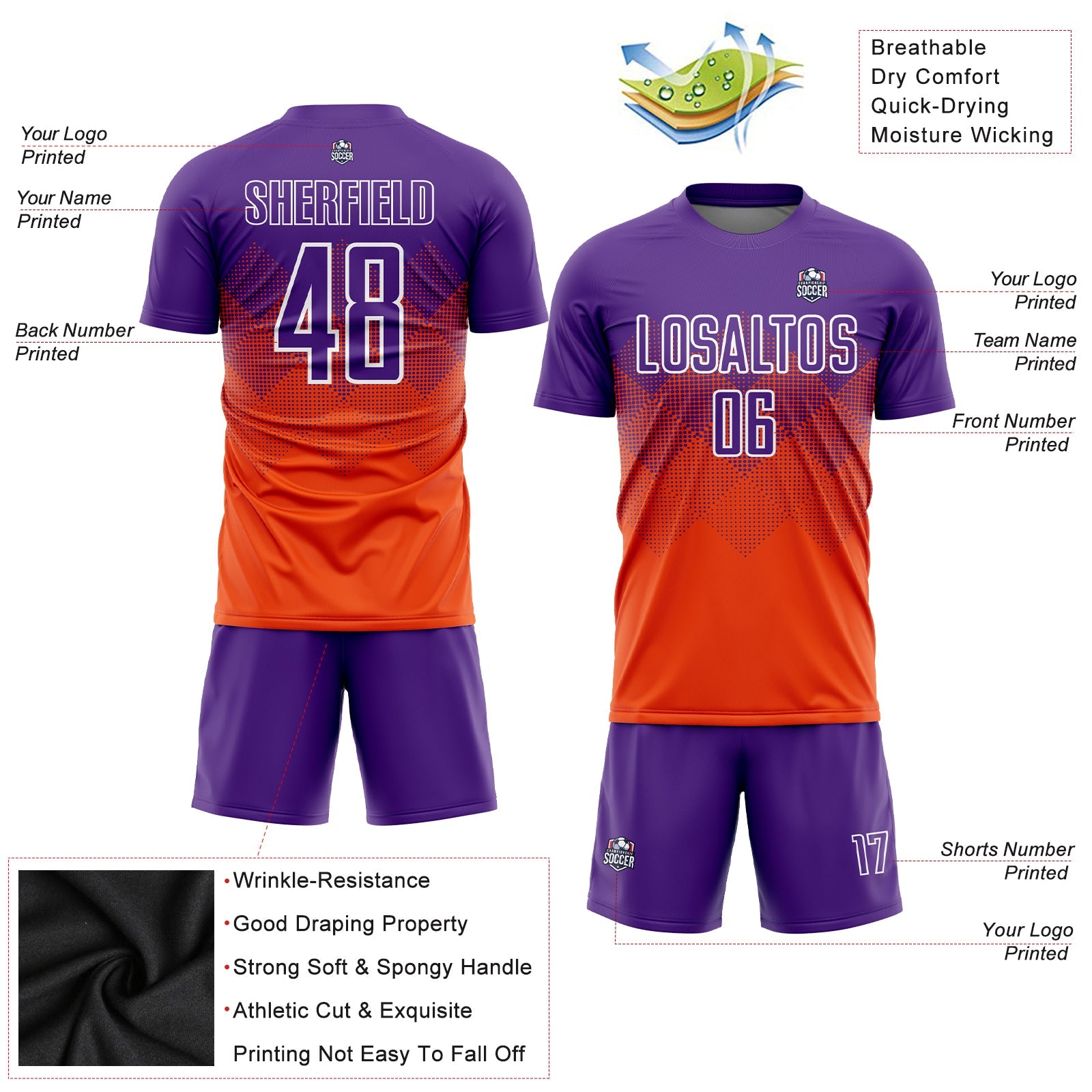 Custom Orange Purple-White Sublimation Soccer Uniform Jersey view 3