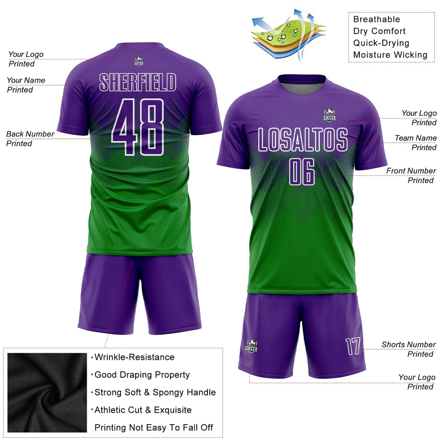 Custom Grass Green Purple-White Sublimation Soccer Uniform Jersey view 3