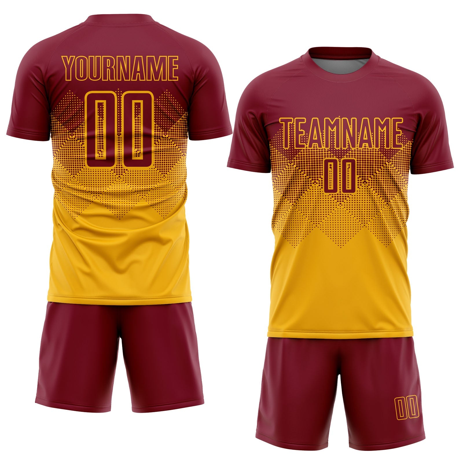 Custom Gold Crimson Sublimation Soccer Uniform Jersey view 2