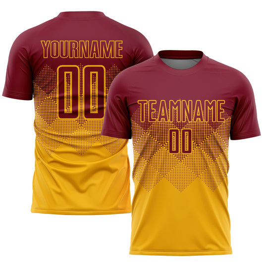Custom Gold Crimson Sublimation Soccer Uniform Jersey - Main View