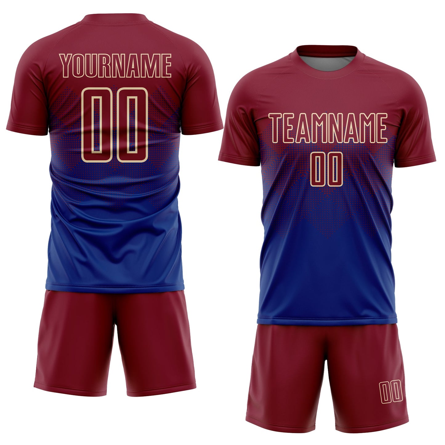 Custom Royal Crimson-Cream Sublimation Soccer Uniform Jersey view 2