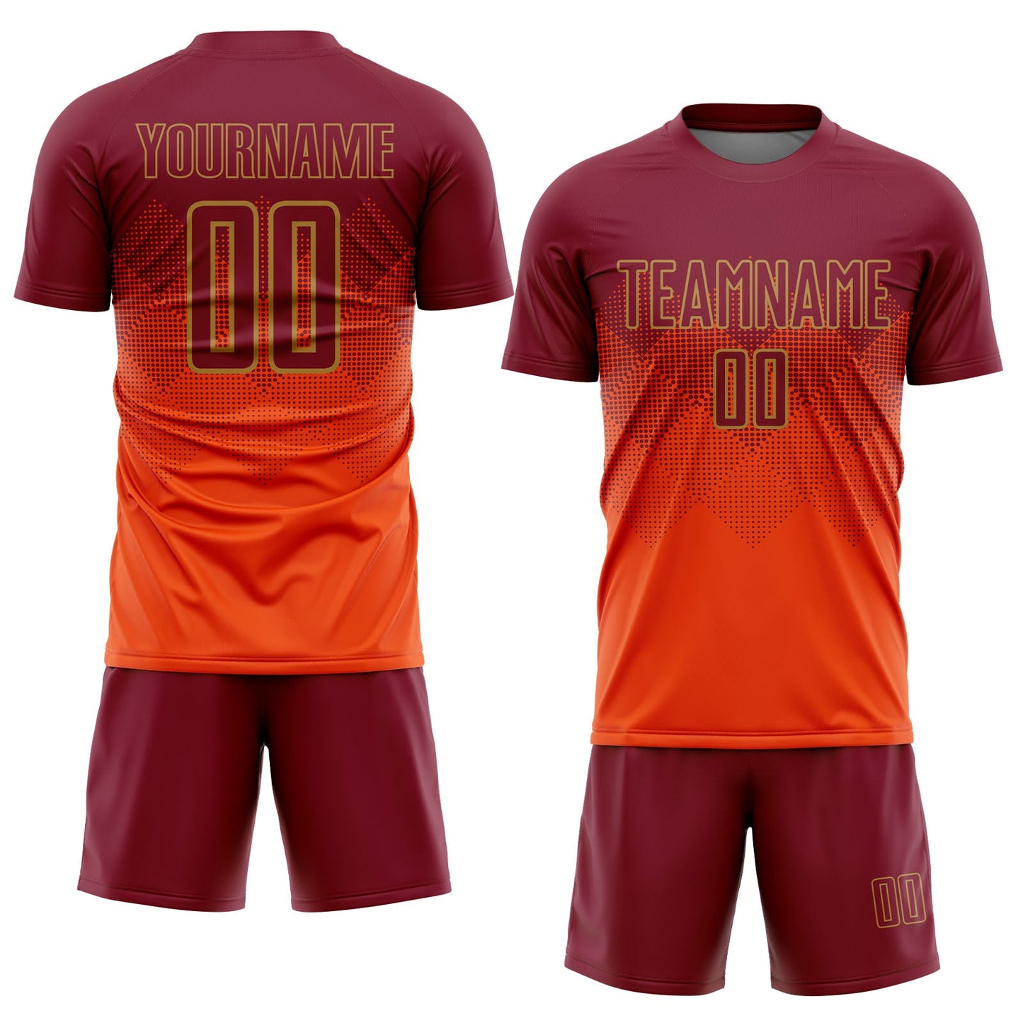 Custom Orange Crimson-Old Gold Sublimation Soccer Uniform Jersey view 2