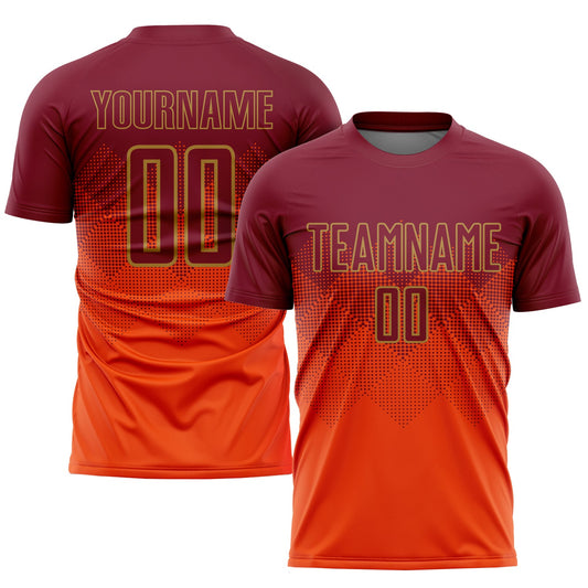 Custom Orange Crimson-Old Gold Sublimation Soccer Uniform Jersey - Main View