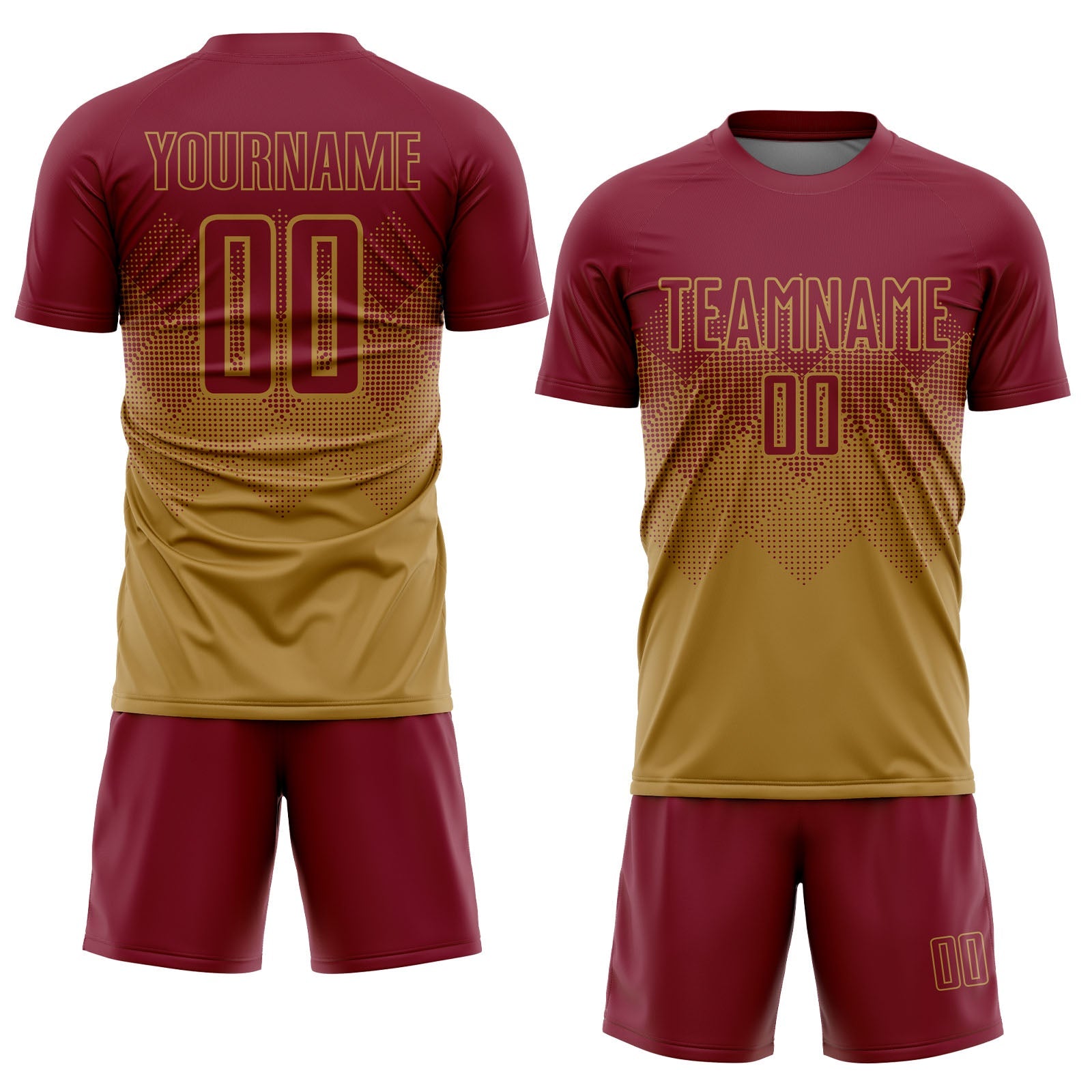 Custom Old Gold Crimson Sublimation Soccer Uniform Jersey view 2