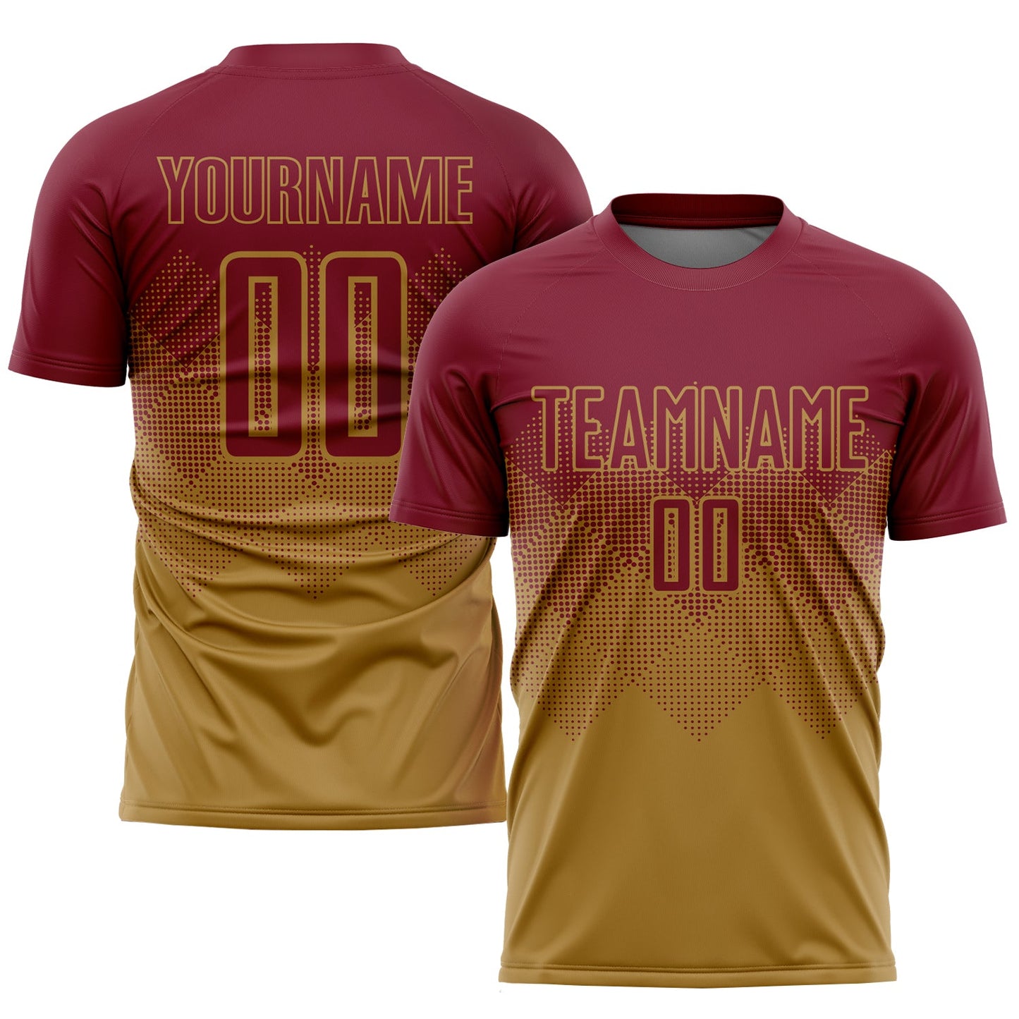 Custom Old Gold Crimson Sublimation Soccer Uniform Jersey - Main View