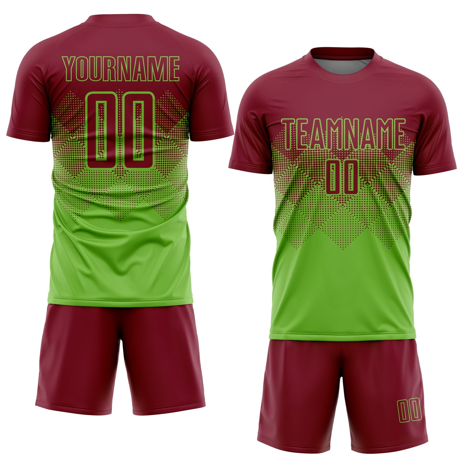 Custom Neon Green Crimson Sublimation Soccer Uniform Jersey view 2