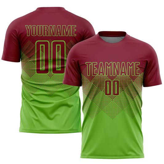Custom Neon Green Crimson Sublimation Soccer Uniform Jersey - Main View