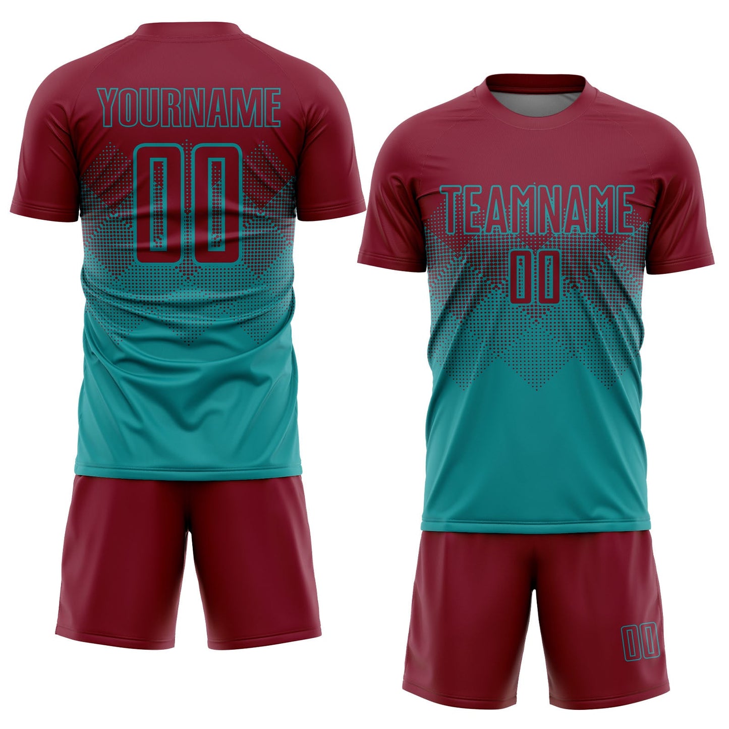 Custom Teal Crimson Sublimation Soccer Uniform Jersey view 2