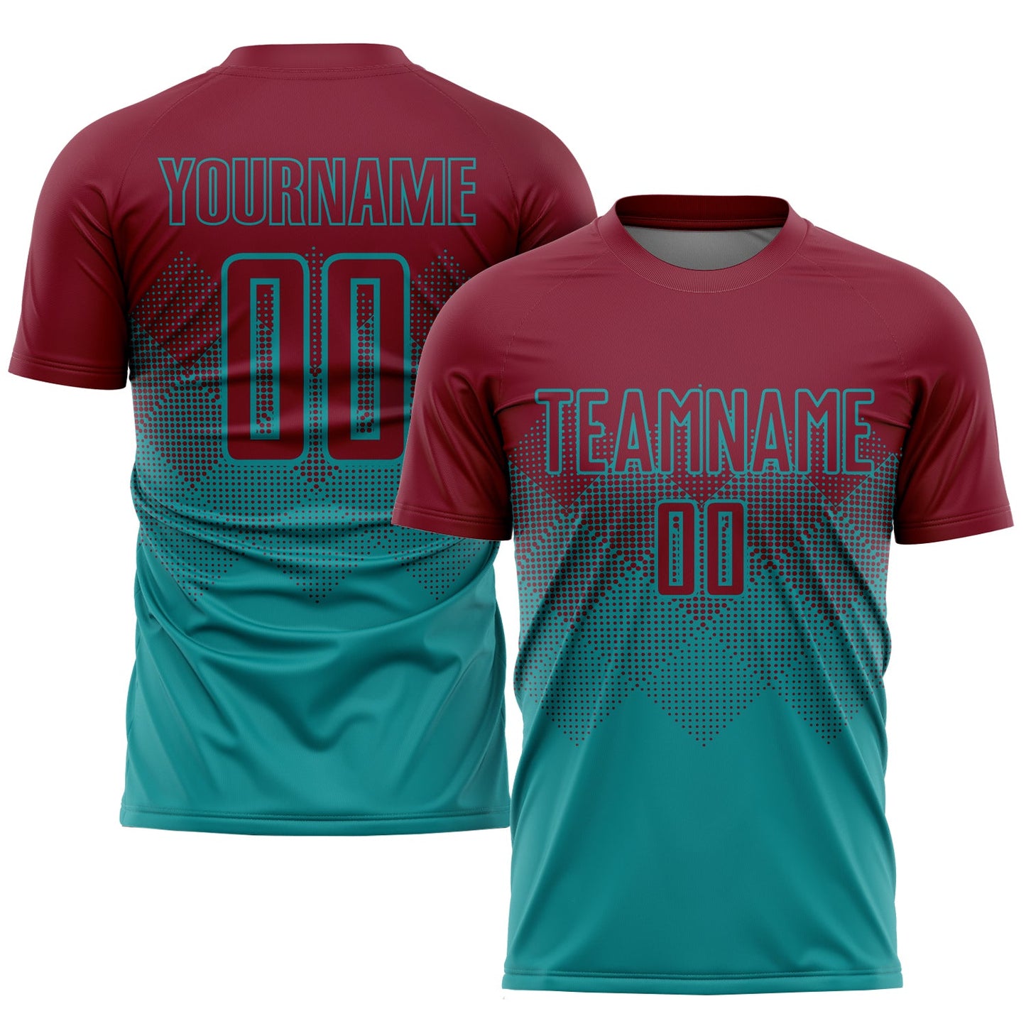 Custom Teal Crimson Sublimation Soccer Uniform Jersey - Main View