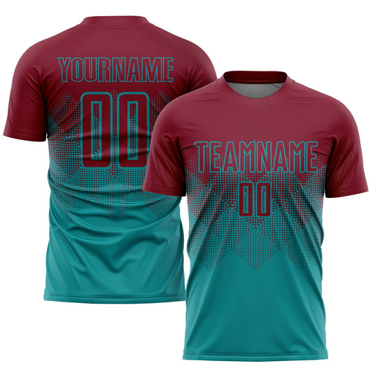 Custom Teal Crimson Sublimation Soccer Uniform Jersey - Main View