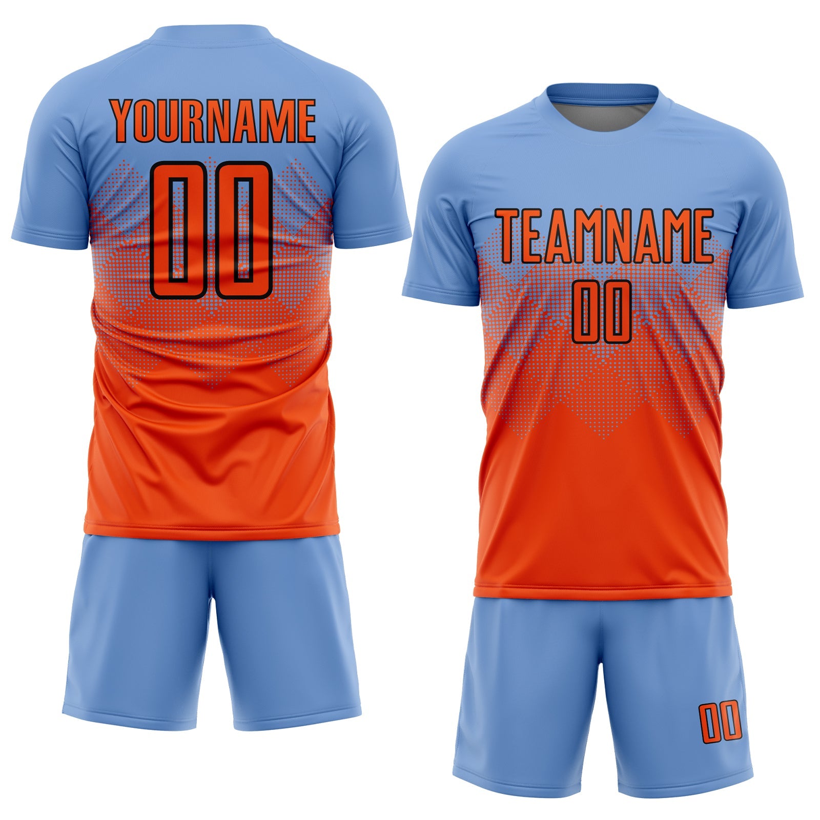 Custom Light Blue Orange-Black Sublimation Soccer Uniform Jersey view 2