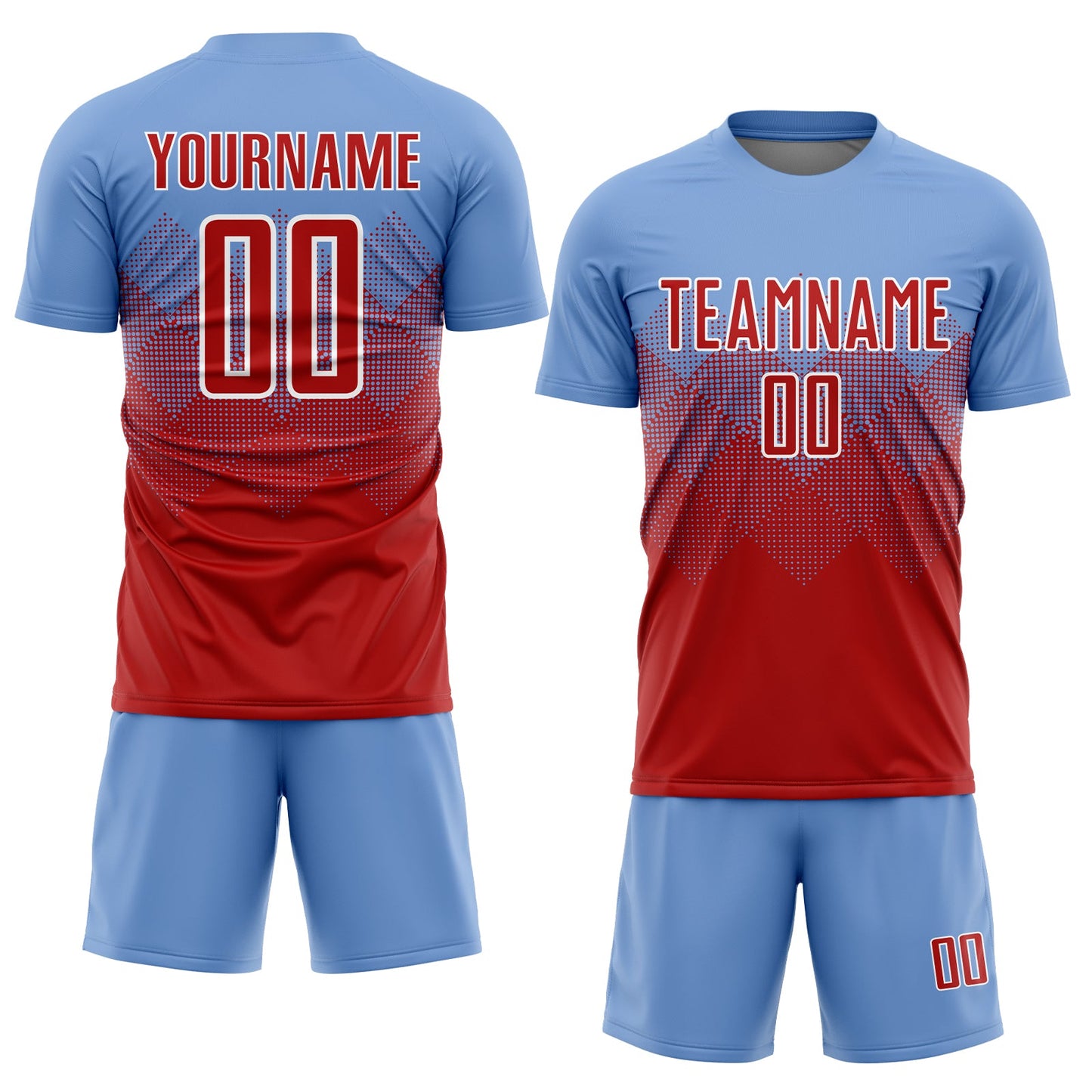 Custom Light Blue Red-White Sublimation Soccer Uniform Jersey view 2