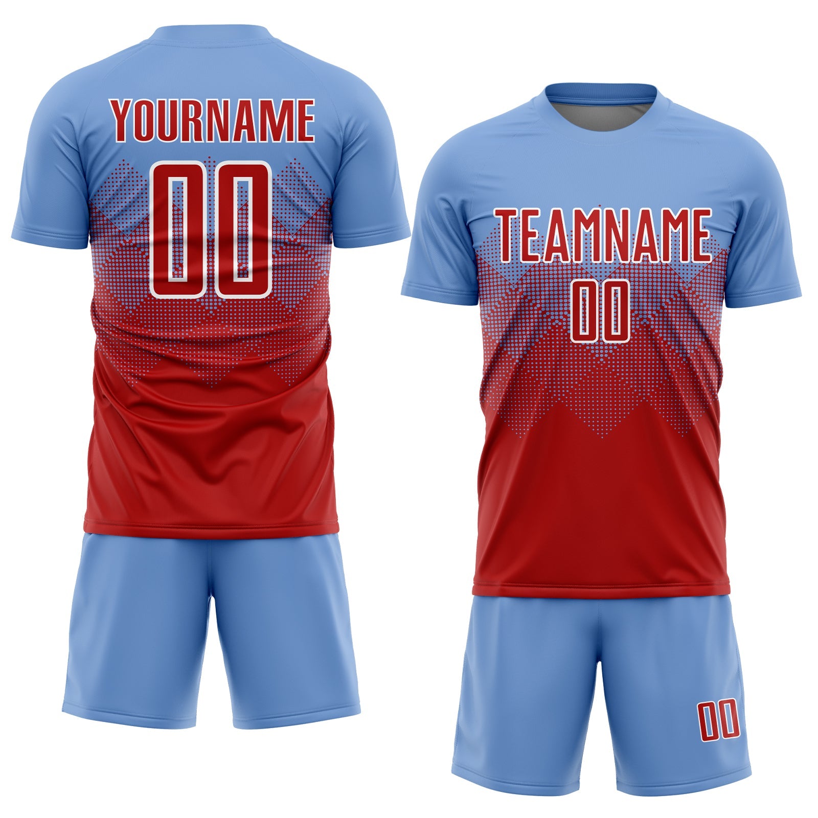 Custom Light Blue Red-White Sublimation Soccer Uniform Jersey view 2