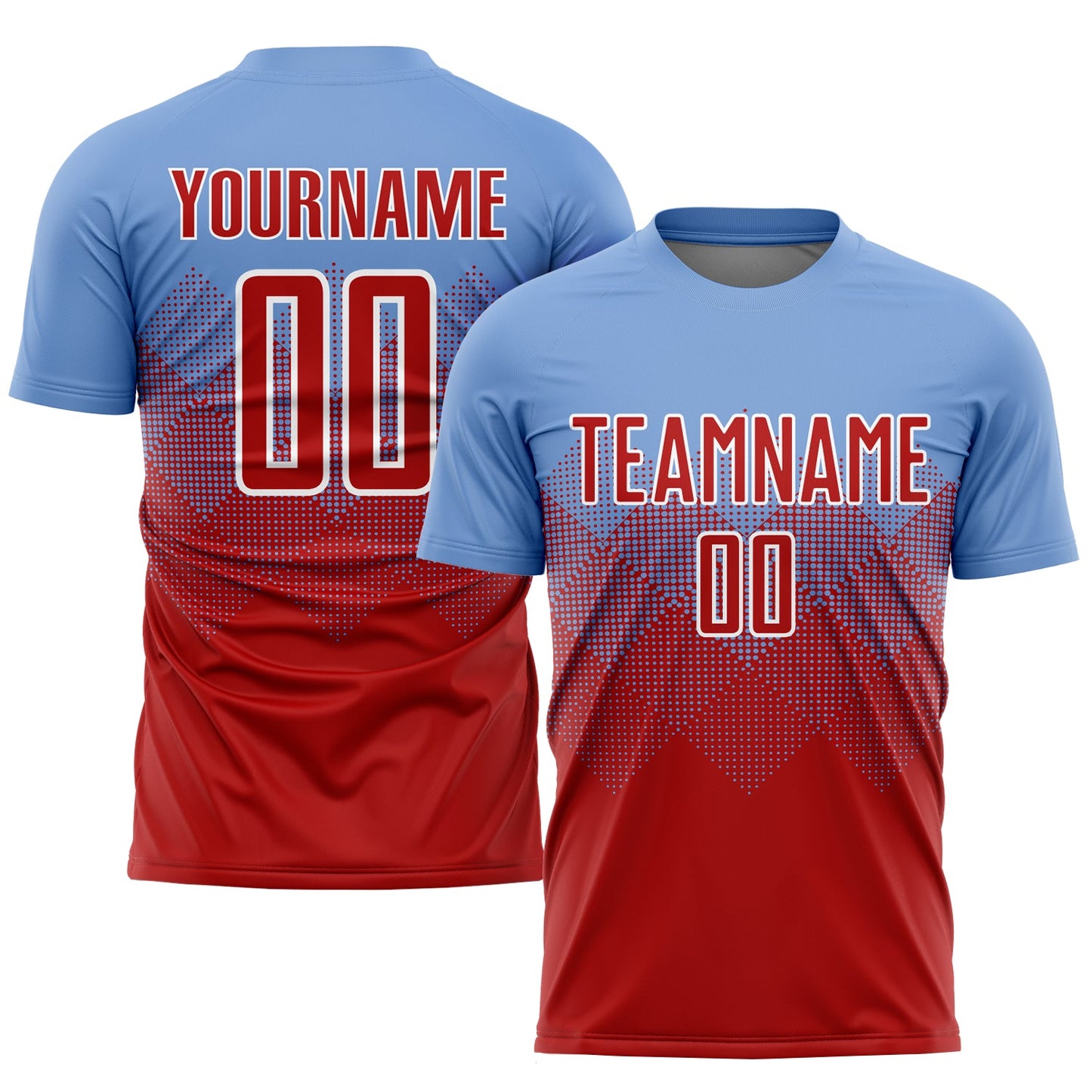 Custom Light Blue Red-White Sublimation Soccer Uniform Jersey - Main View