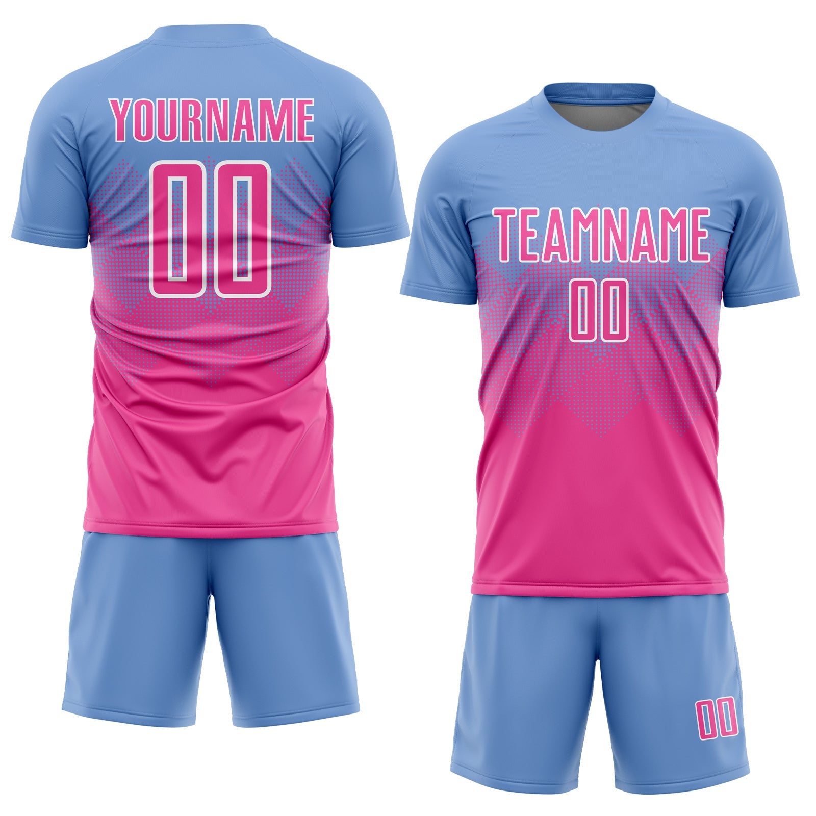 Custom Light Blue Pink-White Sublimation Soccer Uniform Jersey view 2