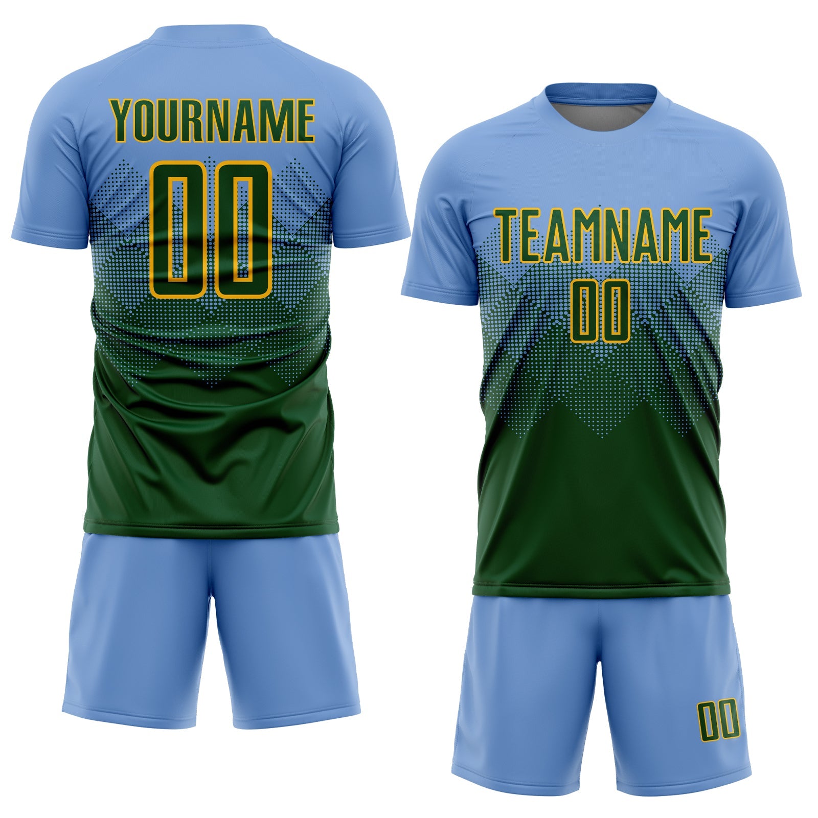 Custom Light Blue Green-Gold Sublimation Soccer Uniform Jersey view 2