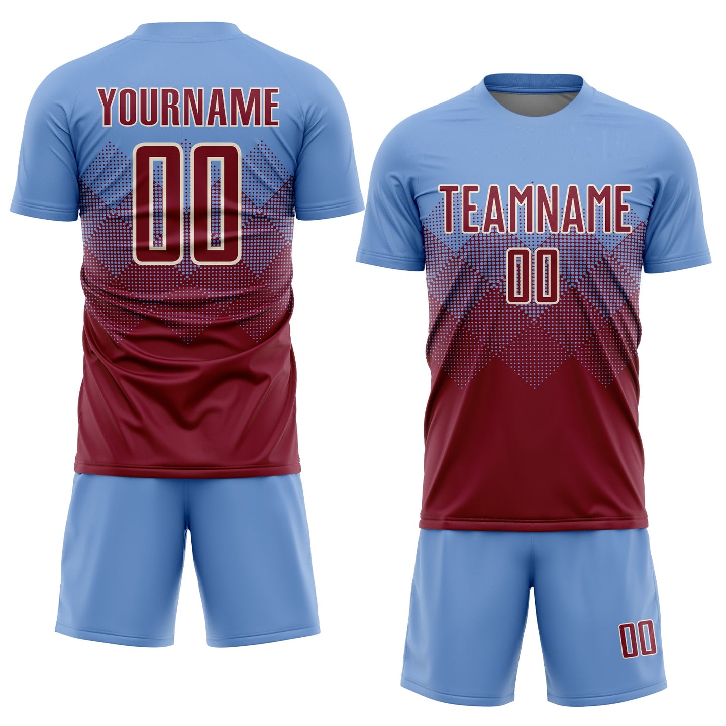 Custom Light Blue Crimson-Cream Sublimation Soccer Uniform Jersey view 2