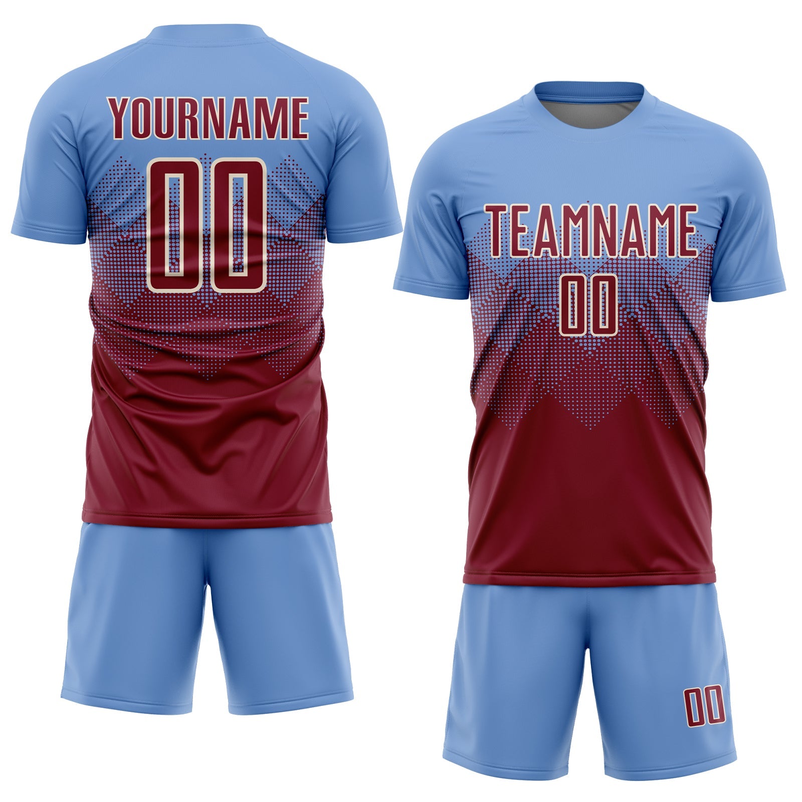 Custom Light Blue Crimson-Cream Sublimation Soccer Uniform Jersey view 2