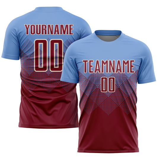 Custom Light Blue Crimson-Cream Sublimation Soccer Uniform Jersey - Main View
