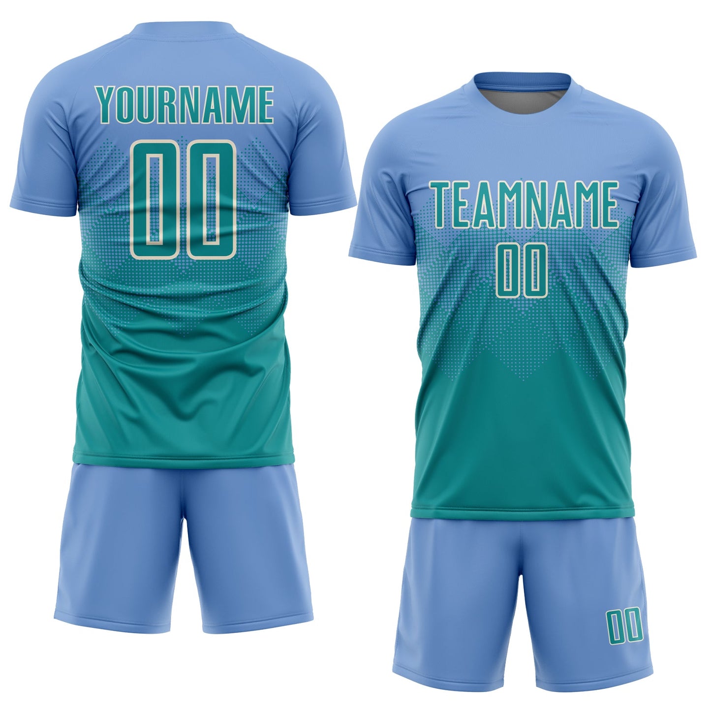 Custom Light Blue Teal-Cream Sublimation Soccer Uniform Jersey view 2