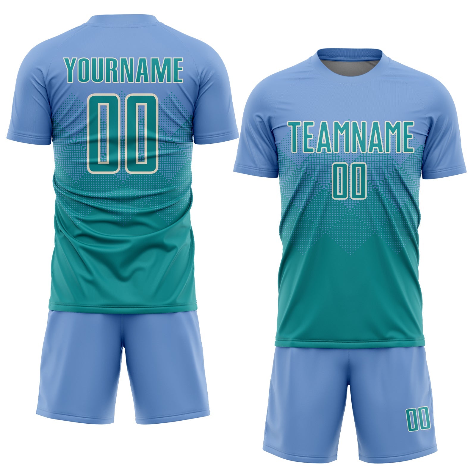 Custom Light Blue Teal-Cream Sublimation Soccer Uniform Jersey view 2
