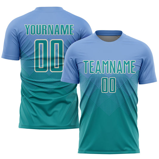 Custom Light Blue Teal-Cream Sublimation Soccer Uniform Jersey - Main View