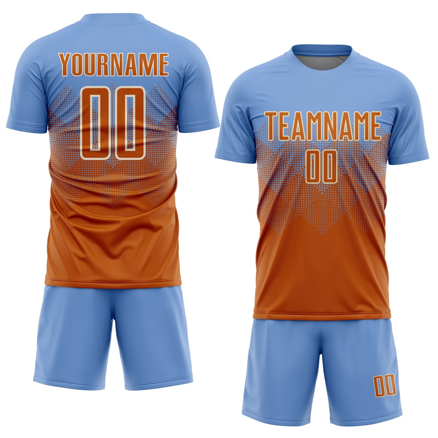 Custom Light Blue Texas Orange-Cream Sublimation Soccer Uniform Jersey view 2