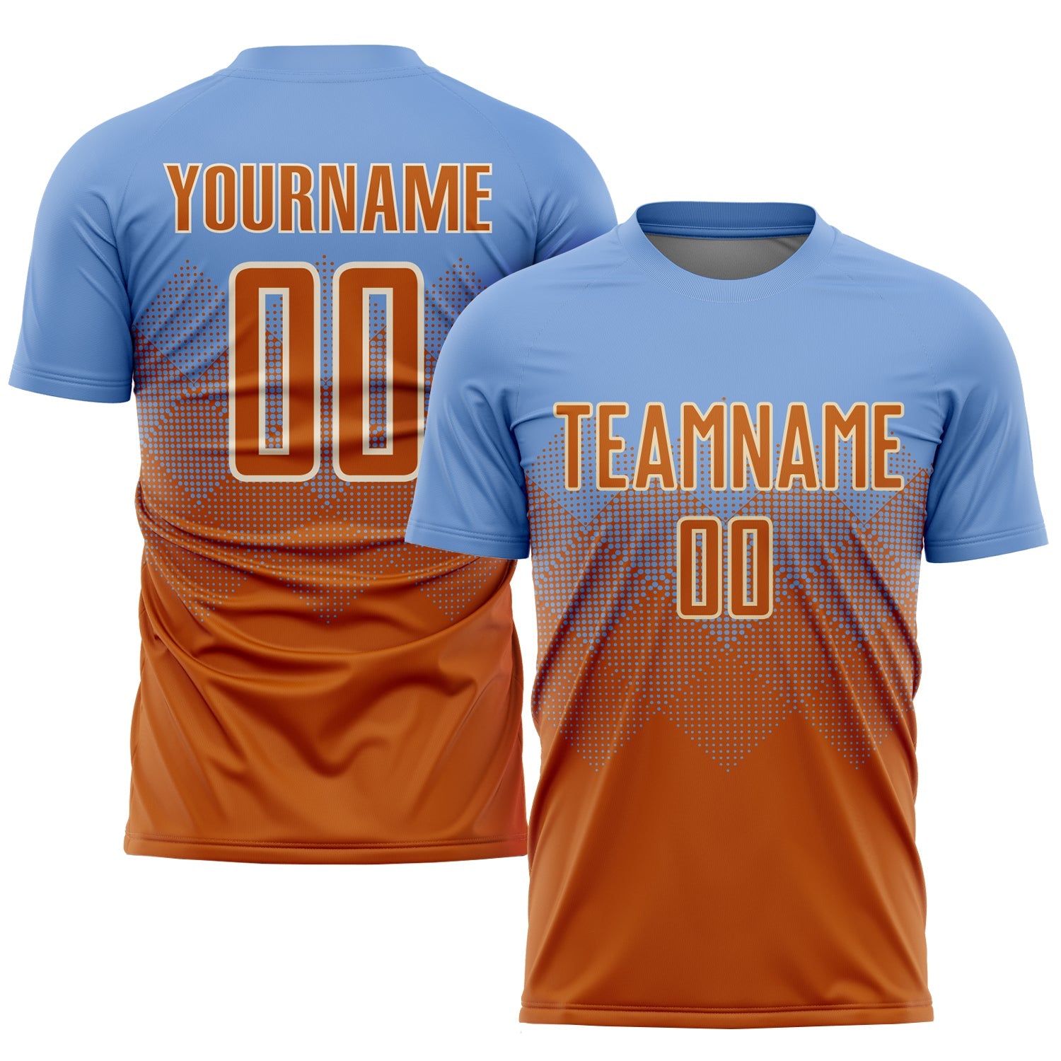 Custom Light Blue Texas Orange-Cream Sublimation Soccer Uniform Jersey - Main View