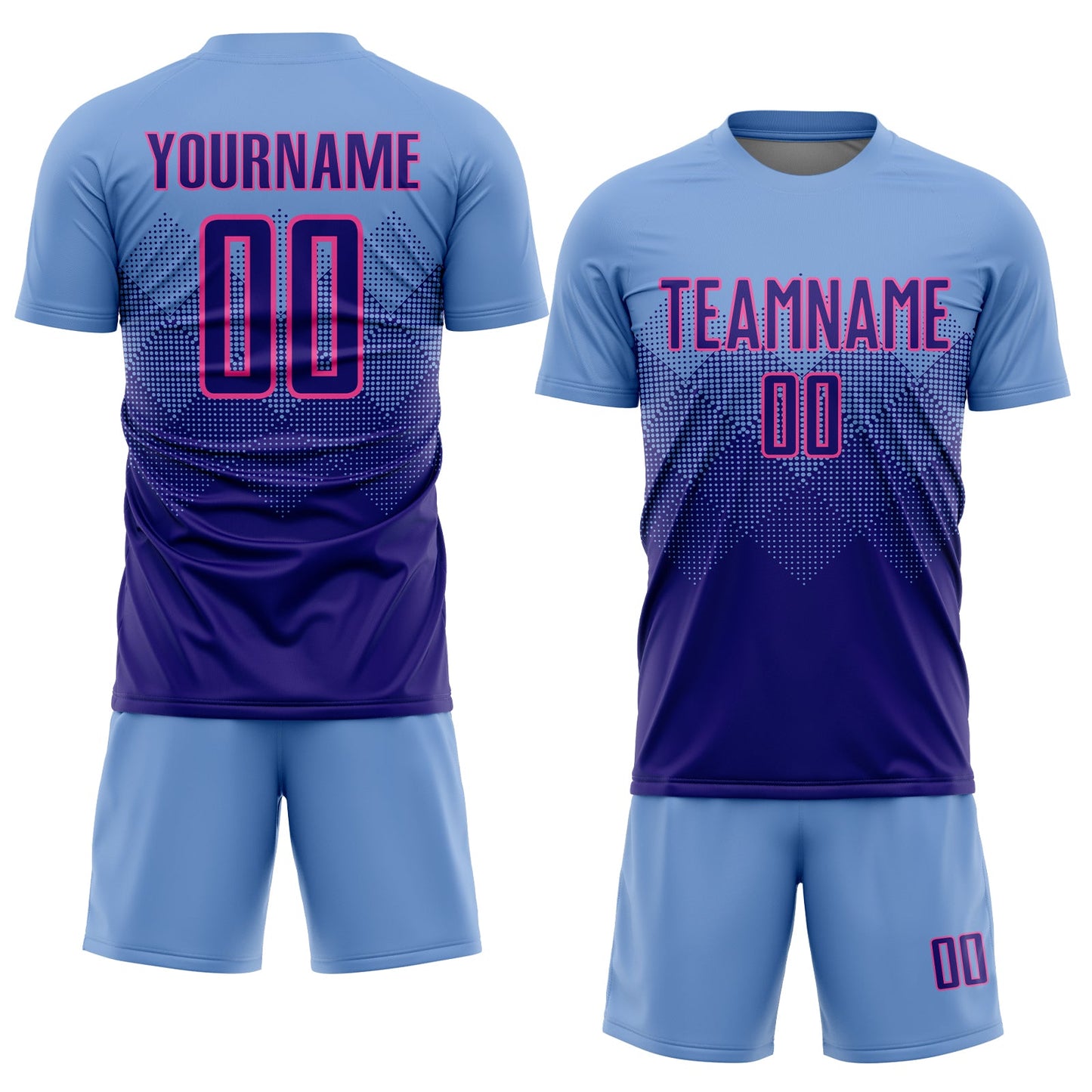 Custom Light Blue Dark Purple-Pink Sublimation Soccer Uniform Jersey view 2