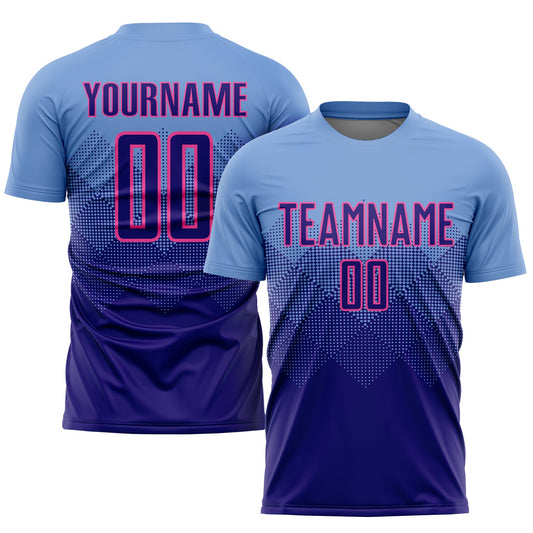 Custom Light Blue Dark Purple-Pink Sublimation Soccer Uniform Jersey - Main View