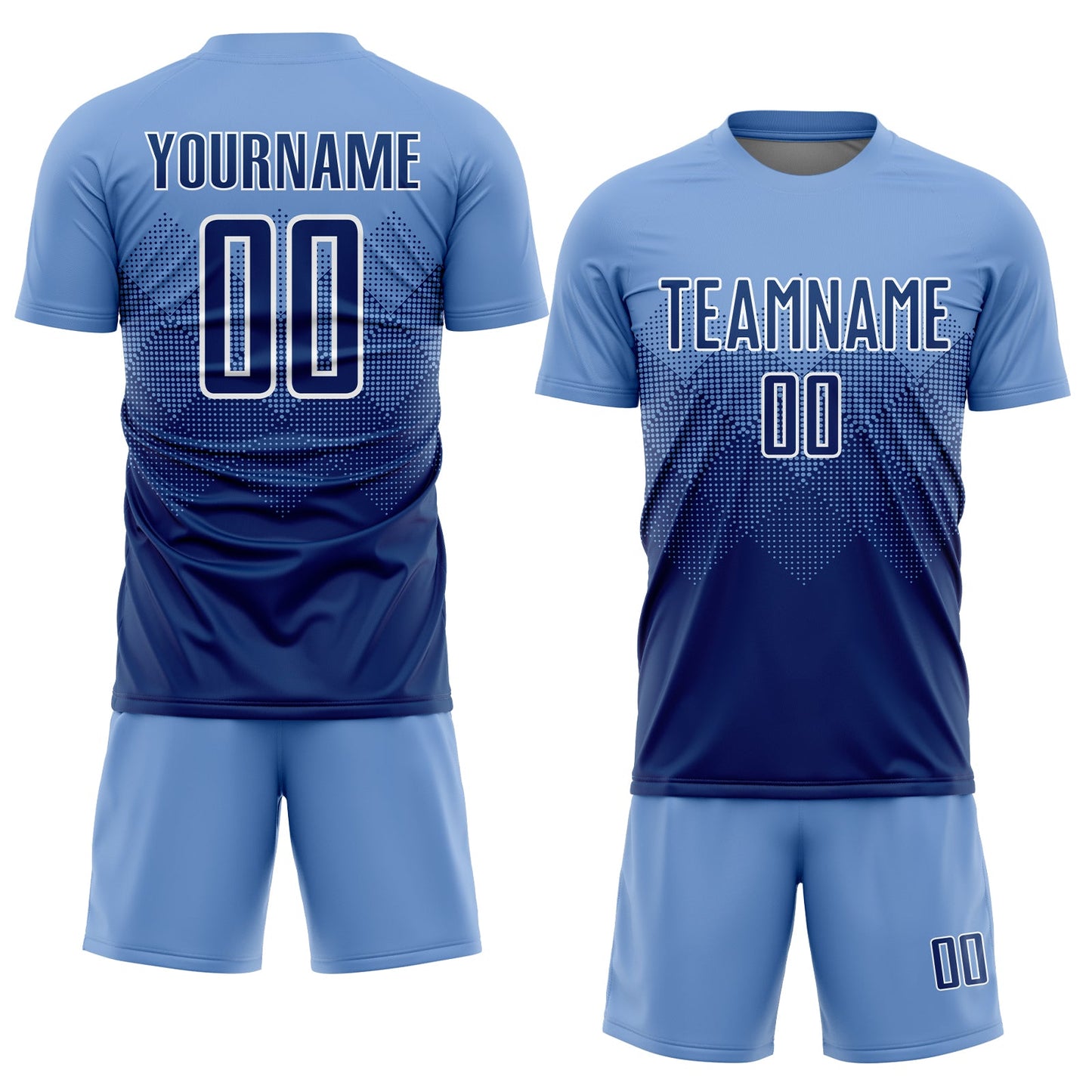 Custom Light Blue Navy-White Sublimation Soccer Uniform Jersey view 2