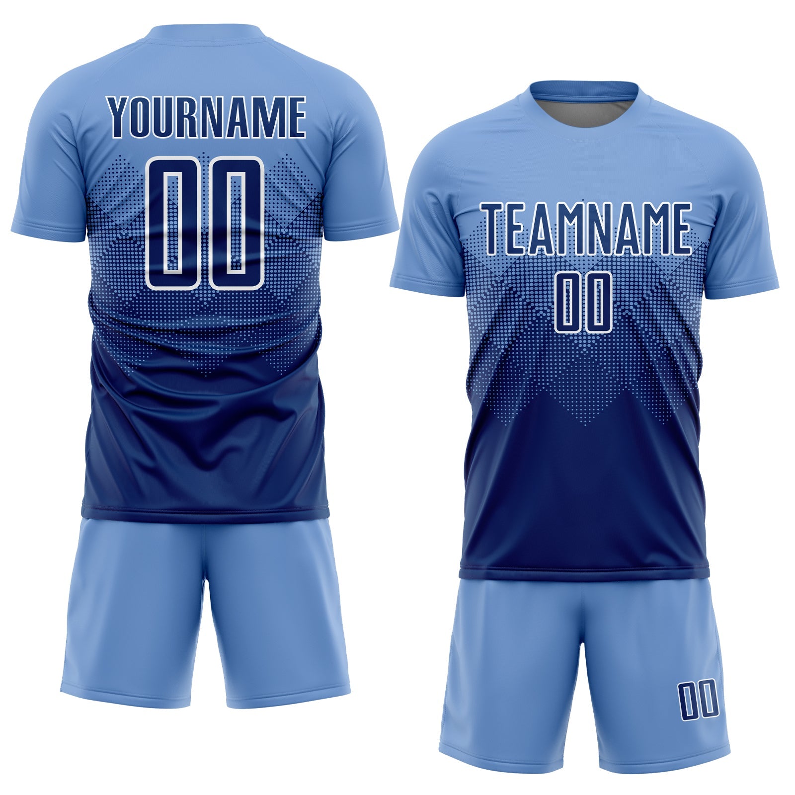 Custom Light Blue Navy-White Sublimation Soccer Uniform Jersey view 2
