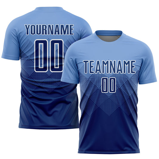 Custom Light Blue Navy-White Sublimation Soccer Uniform Jersey - Main View