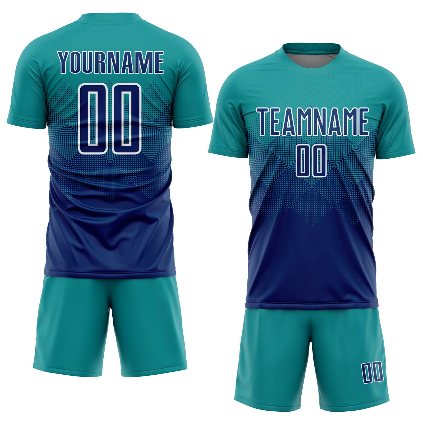 Custom Teal US Navy Blue-White Sublimation Soccer Uniform Jersey view 2