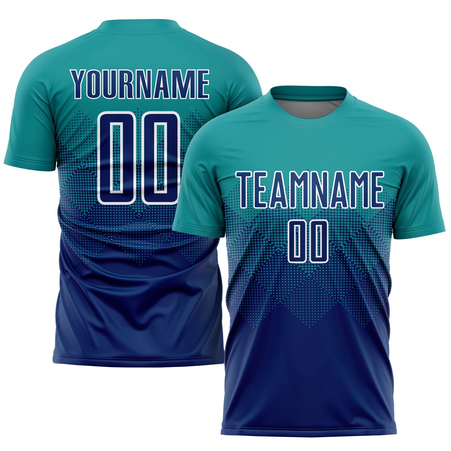 Custom Teal US Navy Blue-White Sublimation Soccer Uniform Jersey - Main View