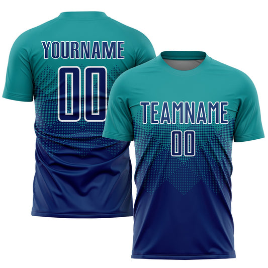 Custom Teal US Navy Blue-White Sublimation Soccer Uniform Jersey - Main View