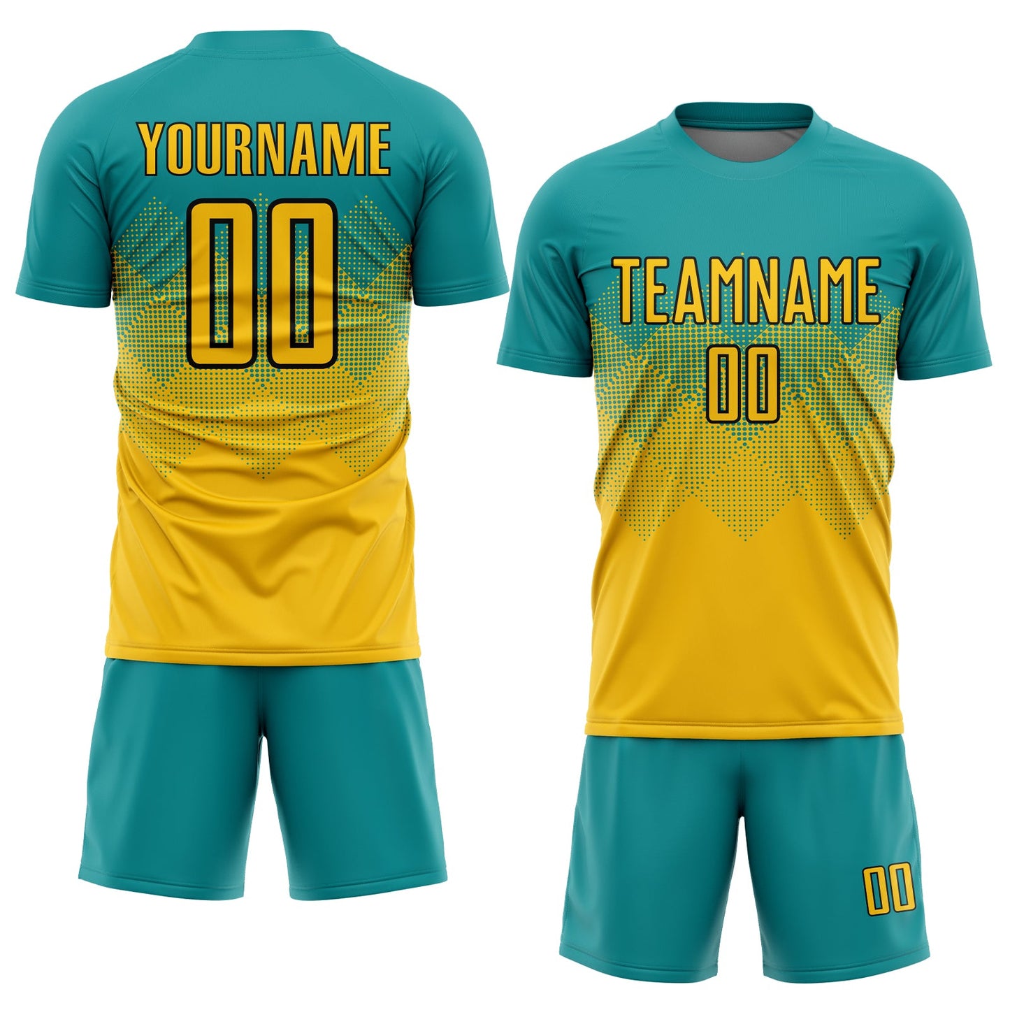 Custom Teal Gold-Black Sublimation Soccer Uniform Jersey view 2