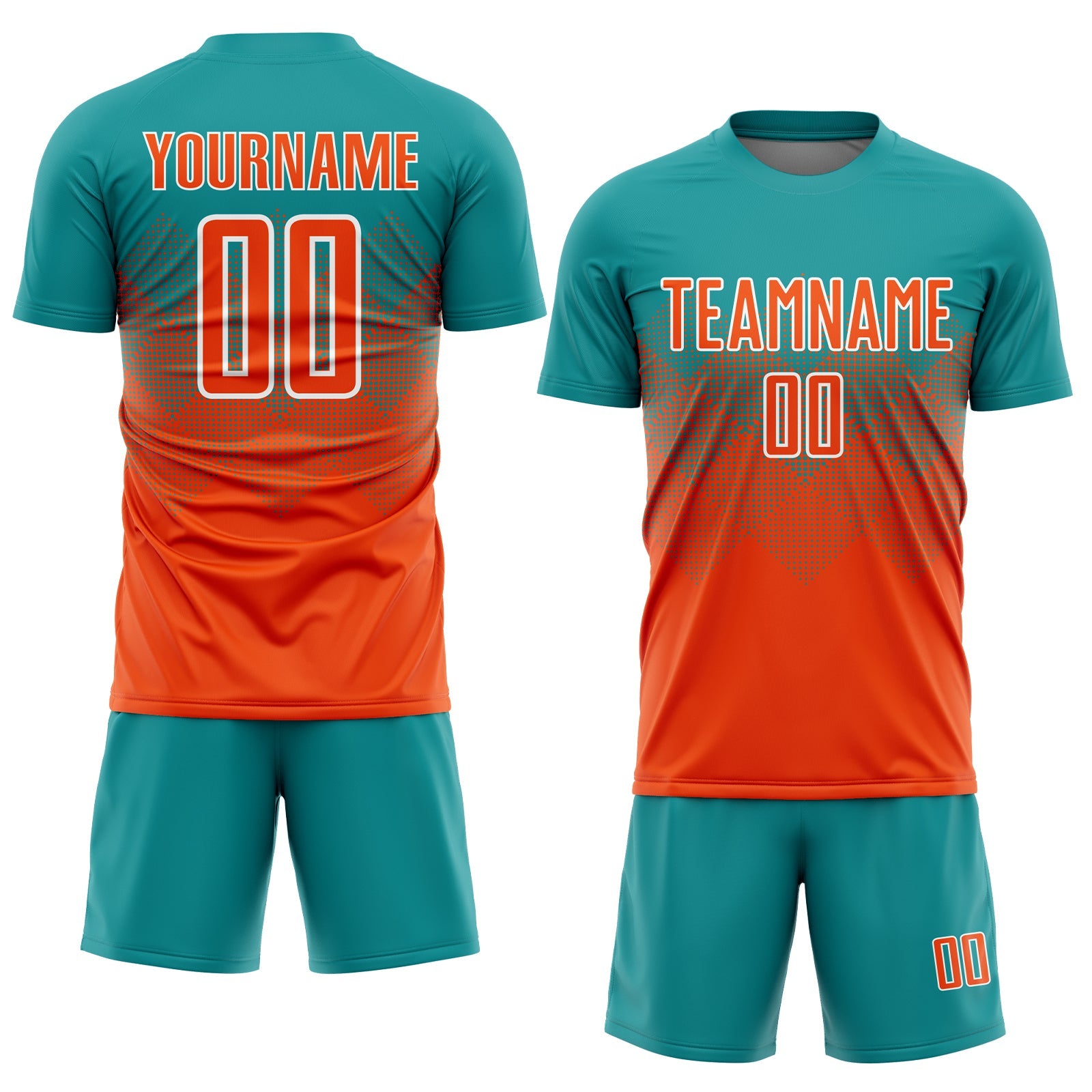 Custom Teal Orange-White Sublimation Soccer Uniform Jersey view 2