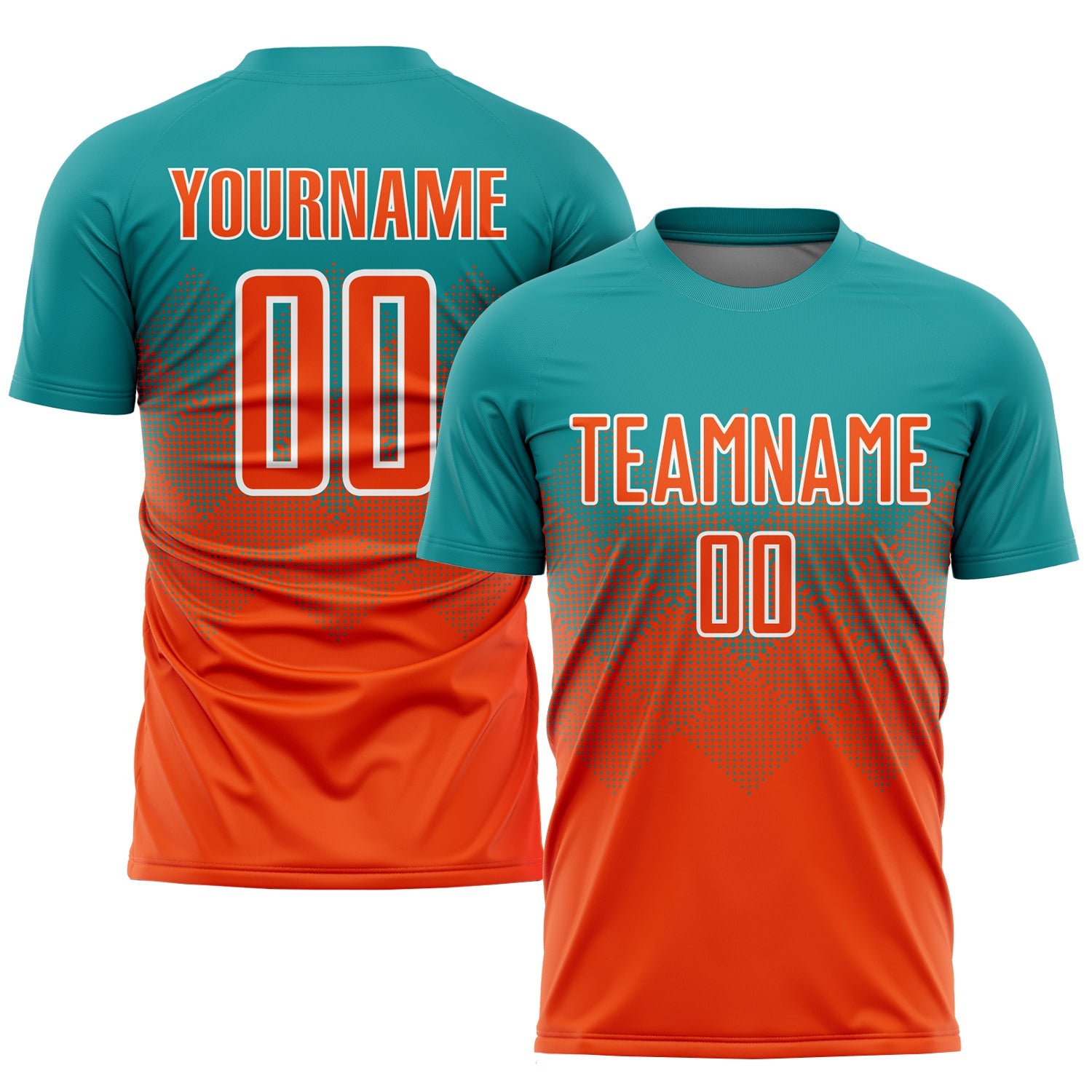 Custom Teal Orange-White Sublimation Soccer Uniform Jersey - Main View