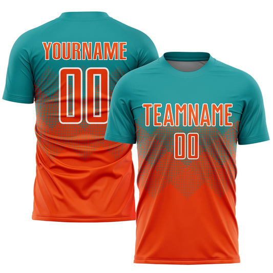 Custom Teal Orange-White Sublimation Soccer Uniform Jersey - Main View