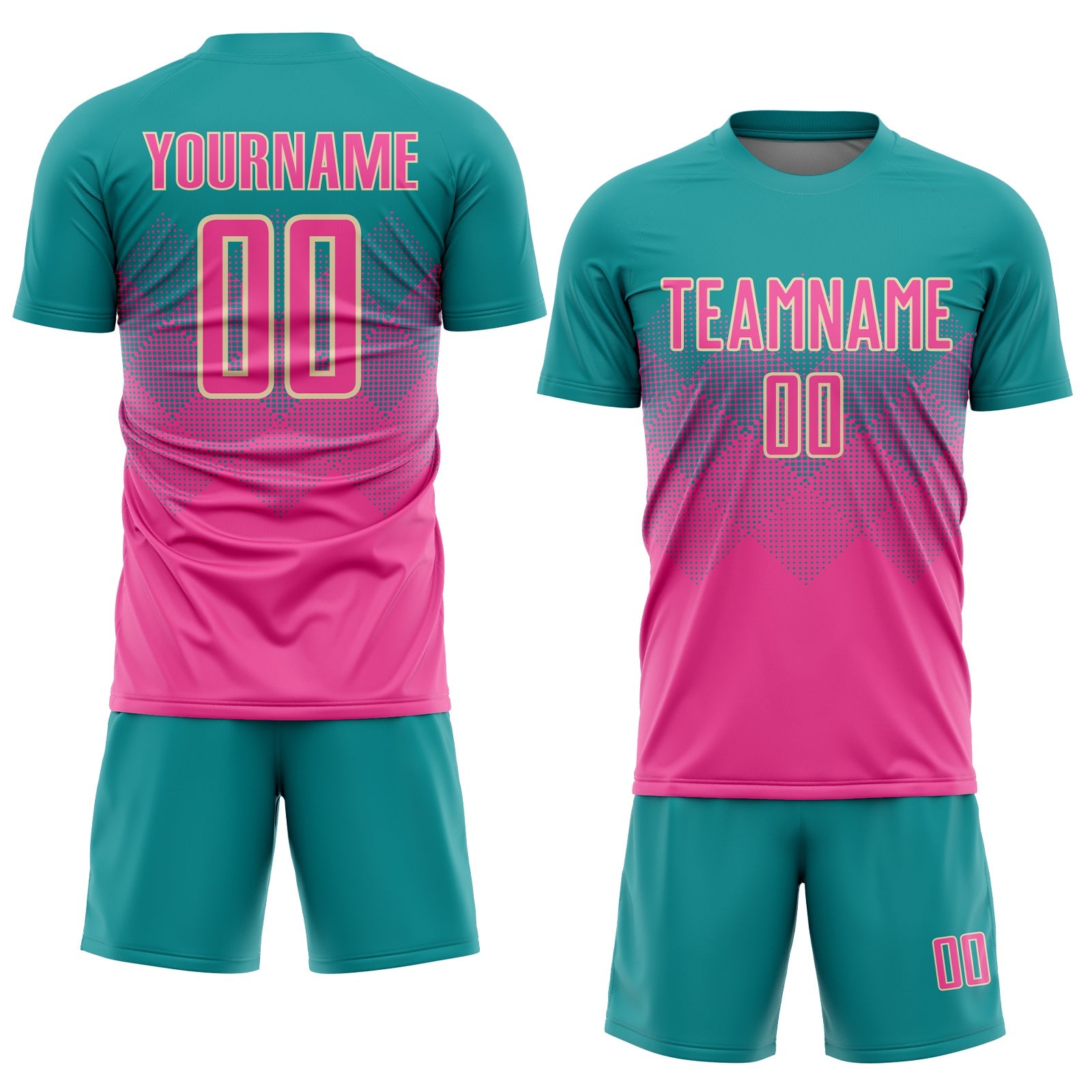 Custom Teal Pink-Cream Sublimation Soccer Uniform Jersey view 2