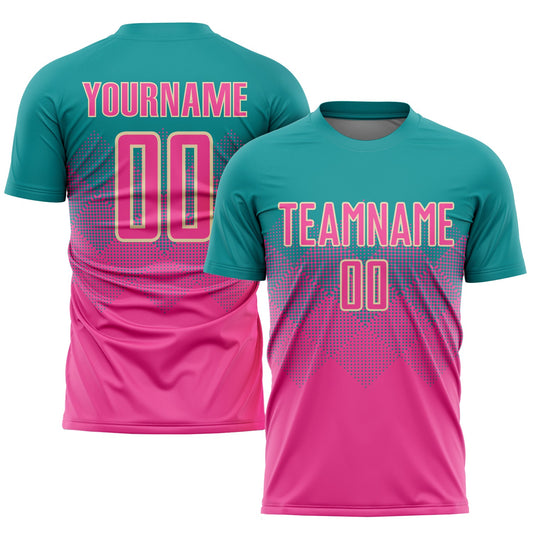 Custom Teal Pink-Cream Sublimation Soccer Uniform Jersey - Main View