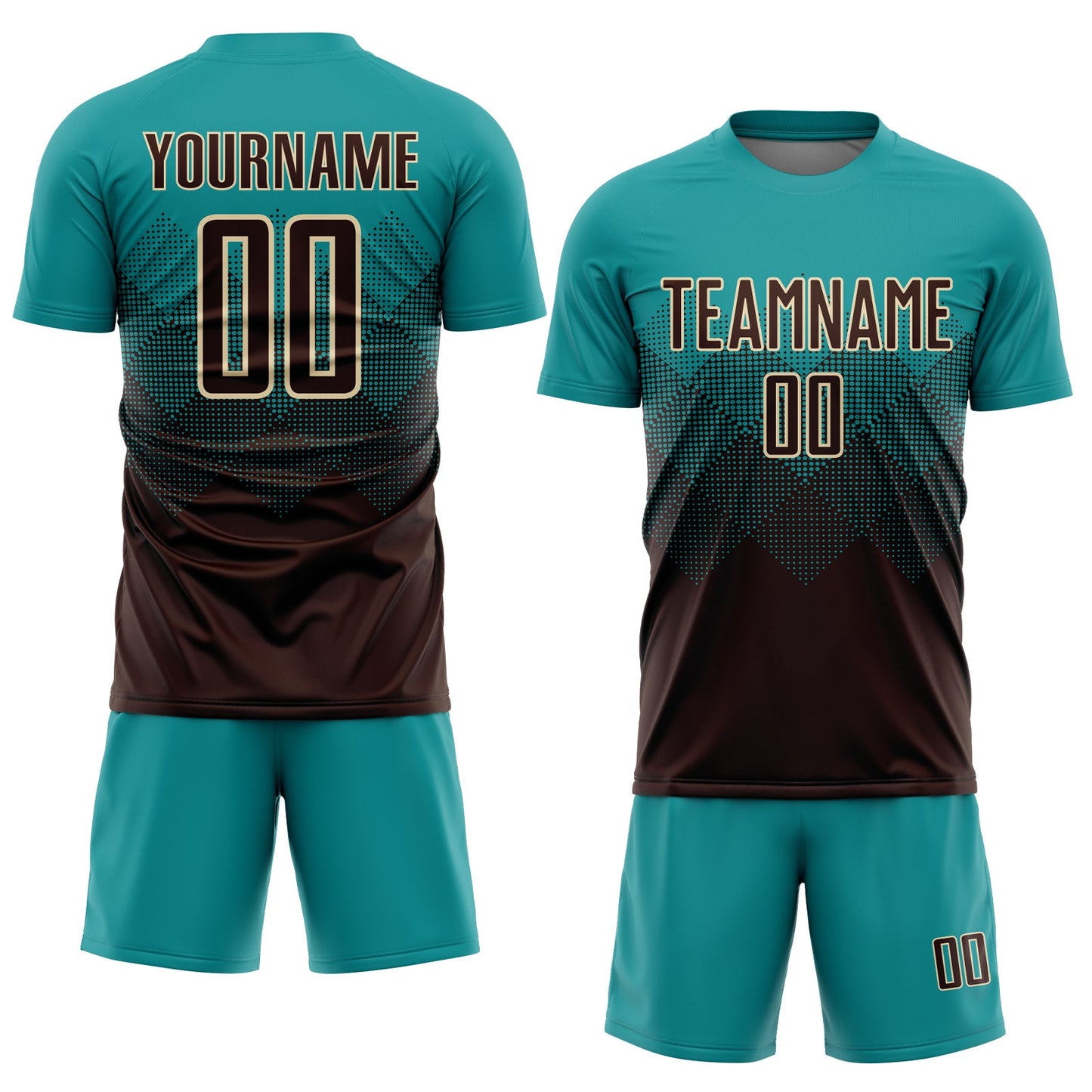 Custom Teal Brown-Cream Sublimation Soccer Uniform Jersey view 2