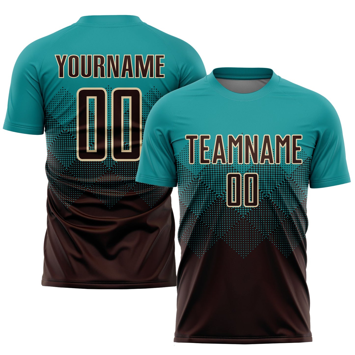 Custom Teal Brown-Cream Sublimation Soccer Uniform Jersey - Main View