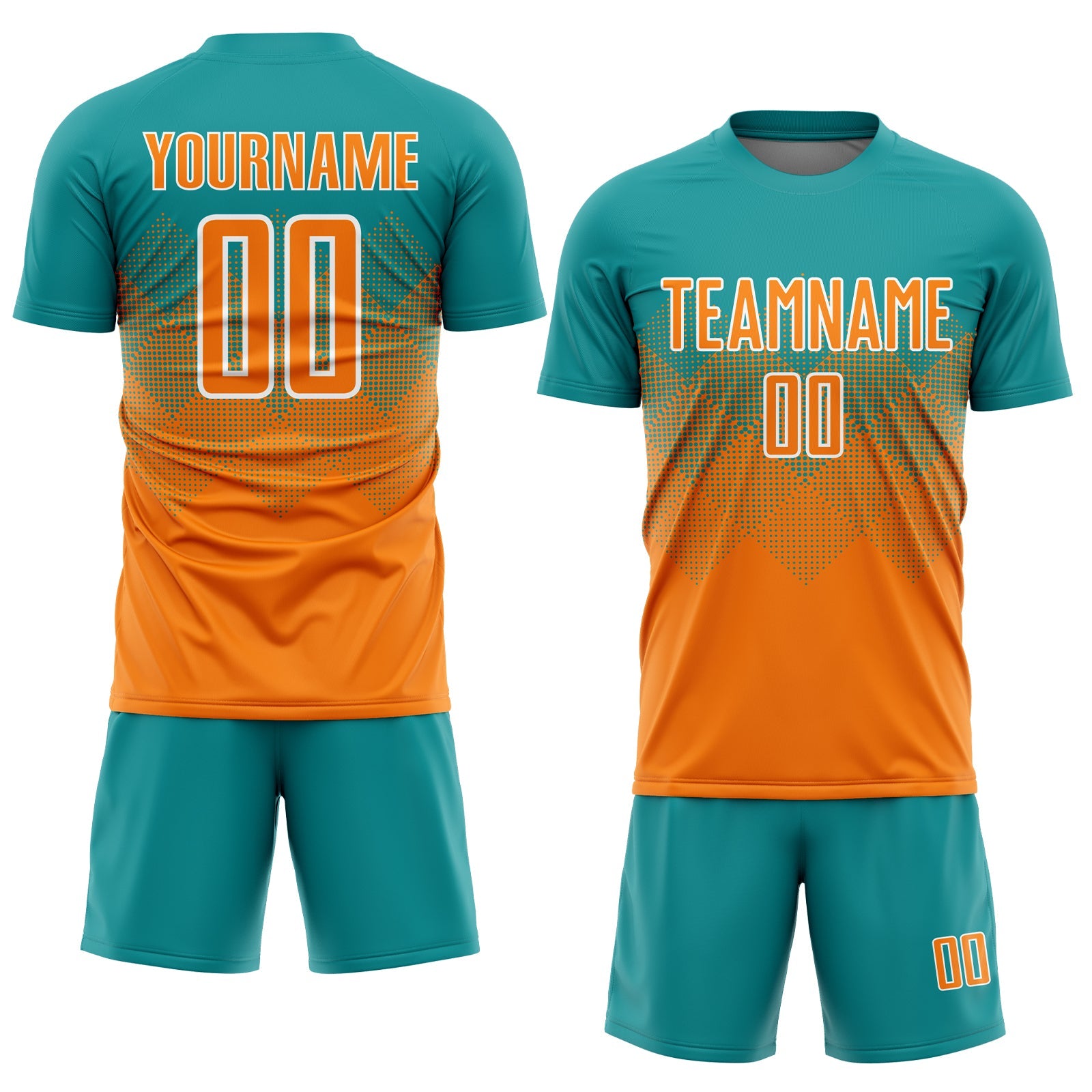 Custom Teal Bay Orange-White Sublimation Soccer Uniform Jersey view 2